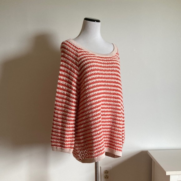 LOFT Sweaters - LOFT Loose Knit Orange and Cream Sweater, Size XL